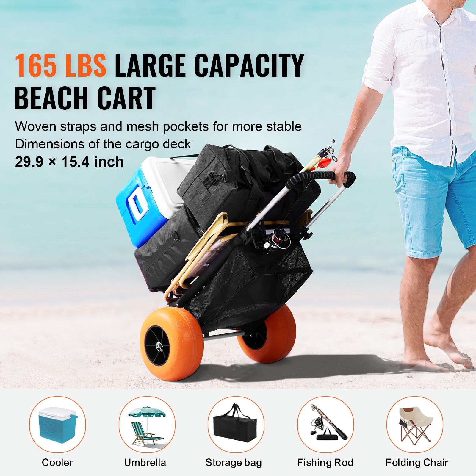 Foldable Beach Cart For Sand With Heavy Duty All-terrain Wheels_voghion.com